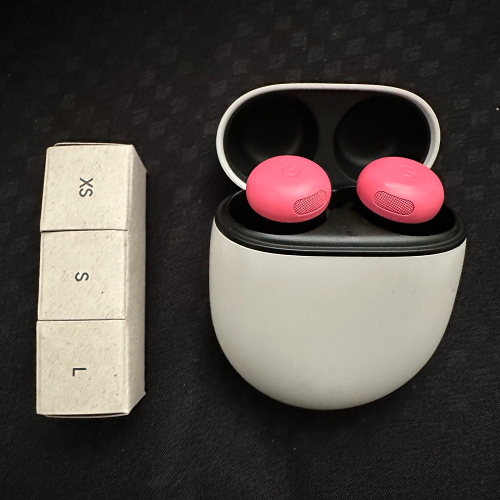 Google Pink and White Earbud Headphones with Sleek Design
